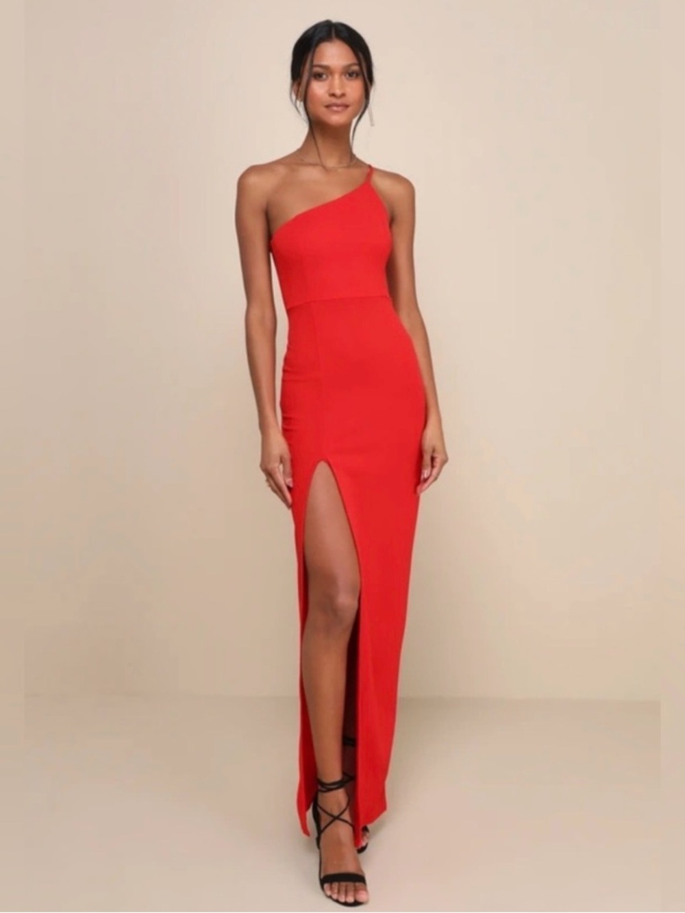 NWT One-Shoulder Red Maxi Dress with Front Slit